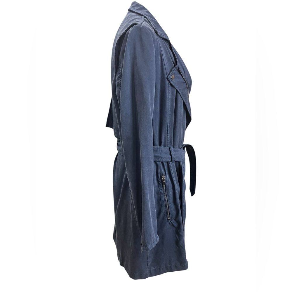 Blank NYC Blue Moto Trench Jacket Small Tencel Utility Belted Coat - Picture 3 of 9